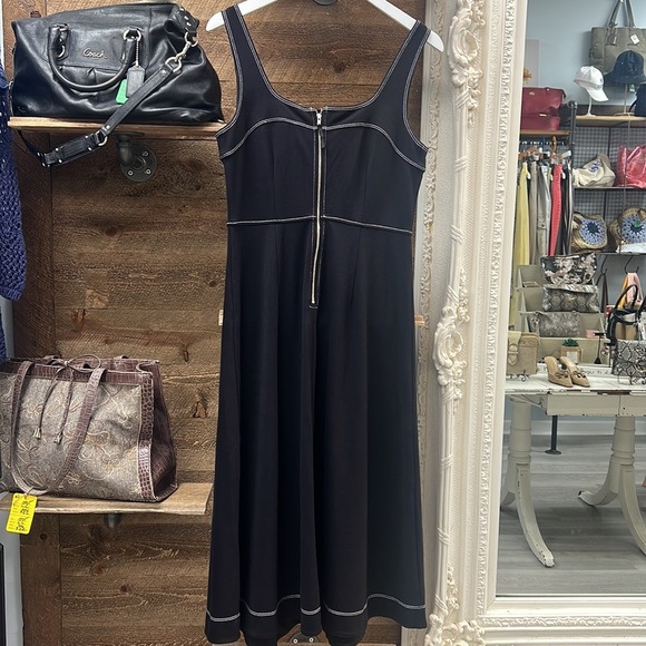 SOLD!!!LOFT Black Fit & Flare Midi Dress with Contrast Stitching – Size 8 - Picture 6 of 12